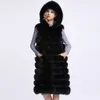 Winter Woman Long Faux Fur Vest High Quality 11 Lines Hooded Female Fur Clothing Warm Outwear