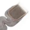 실버 회색 바디 웨이브 레이스 클로저 사전 뽑은 표백 된 매듭 Remy Human Hair 4x4 레이스 클로저