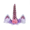 14 sztuk Zespoły Do Włosów Akcesoria Do Włosów Dla Dziewczyn Baby Z Unicorn Horn Tiaras Koronki Kot Kot's Ear Opaski Party Headwear HD103