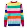 Pullover Frauen Weiche Pelz Pullover Cartoon Buchstaben Gestrickte Pullover Regenbogen Gestreiften