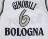 KINDER BOLOGNA Manu Gin￳bili Ginobili 6 Jersey Hombre europa Baloncesto Blanco Vintage cosido Camisa Classic TOP