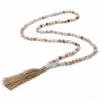 Lunga collana in pietra amazzonite opaca Braccialetti avvolgenti con ciondolo a nappa Donna Uomo Gioielli fatti a mano per la preghiera del rosario della meditazione buddista yoga