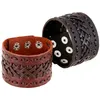 Bracciale polsino unisex in pelle intrecciata nero marrone punk cinturino largo e spesso abbinato a scatto regolabile per gioielli da donna da uomo all'ingrosso