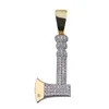 Retro CZ Gold Axe Pendant Bling Bling CZ Micro Pave 18k Yellow Gold Plated Necklace Cubic Zirconia Pendant Hip Hop Jewelry