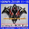 Injection Usine rouge Pour KAWASAKI noir ZX 10 R ZX10R 11 12 13 14 15 218HM.14 ZX 10R 1000 CC ZX-10R 2011 2012 2013 2014 2015 Carénage