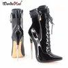 Wonderheel Nya 18cm Tunna metall Heel Extreme High Heels Kvinnor Pekade Toe Patent Läder Sex Fetish Ankel Boots