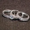 Envío gratis Venta caliente Compromiso Topacio Diamante simulado Diamonique 14KT Oro blanco Lleno 3 Anillos de boda para mujer Conjuntos de regalo Tamaño 5-11