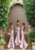 Blush Pink Bridesmaid Dresses Spaghetti Strap Sleeveless Mermaid Lace Junior Country Evening Dresses Long Maid Of Honor Dresses
