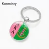 Konmniry AKA Sorority Glass Dome Key Chains Holder Charms Kap Silver Keyrings Women Men Fashion Jewelry