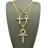 El oro de los hombres heló la llave egipcia de la vida en la cruz la cruz, el collar de la cadena de la cuerda de la caja con un conjunto de 3