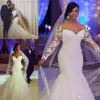 Afrikansk plusstorlek bröllopsklänningar från axeln Långärmade Lace Appliques Lace Custom Made Mermaid Bridal Gowns Billiga Bröllopsklänningar