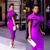 Robe de bal courte africaine col haut violet robe de cocktail de bal 2019 gaine thé longueur arabe robes de soirée formelles robes Cap Sl284V