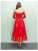 موضة جديدة الصينية حفل زفاف فساتين النمط الصيني الأحمر متزوج أنيقة شيونغسام تنكر ثوب قبالة الكتف الرباط vestido