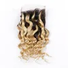 Deep Curly Wave # 1B / 613 Blonde Ombre Virgin Hair Bundle Deals avec Closure Bleach Blonde Ombre Brésilien Cheveux Humains Tisse 3Pcs Extensions