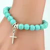 Boho Turquoise Vintage Turquesa Pulseiras para Mulheres Dos Homens Cruz Mão de Peixe Pingente Charme Pulseiras Bangles Moda Jóias