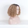 Women Short Afro wig Kinky Curly Hair blonde Ombre Black Root Middle Part Wigs