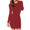 Eur Sexy Women Sheath Dress Women Crew Neck Long Sleeves Tight Slim Fit Dress Cotton Casual Mini Dress