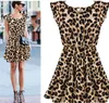 Partihandel-2015 Damtröja Elegant Klassisk Vintage Ärmlös Pinup Leopard Loose Casual Summer Mini Print Dresses S M L XL XXL