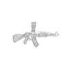 Gold Iced Out AK47 Pendant Necklace For Mens Fashion Hip Hop Jewelry Cuban Link Chain Necklaces2302