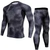 LINDSEY SEADER Men's snake print Gym Fitness out fit training Running Tights Jogging Suit compress manga comprida conjunto camisa + calça