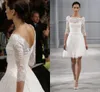 2018 Monique Lhuillier Abiti da sposa corti Illusion Bateau Neck Maniche a 3/4 Lunghezza al ginocchio Abito da sposa senza schienale da spiaggia Abiti da damigella d'onore