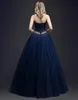 Dark Navy abito di sfera Abiti da sera Prom Dresses Sweetheart lungo Bantage Indietro promenade di sfera