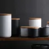 Ceramiczna kawa Kanister z zapieczętowaną bambusową pokrywką 800 ml kuchennej do przechowywania słoika do przechowywania do herbaty cukier do kawy Orzechy G290H