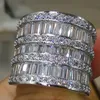 Size510 Luxury Jewelry Handmade 925 Sterling Silver Princess Cut Wide Ring White Sapphire CZ Diamond Gemstones Women Wedding Band6103534