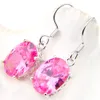 LuckyShine Fashion Women Earring Pink Kunzite Gems Oval Cz Zircon 925 Wedding Gift Earring Charms 6 Pair