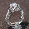 Envío gratis Venta caliente Compromiso Topacio Diamante simulado Diamonique 14KT Oro blanco Lleno 3 Anillos de boda para mujer Conjuntos de regalo Tamaño 5-11