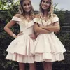 2019 Vestidos de dama de honor de color rosa pálido cortos Una línea de vestidos de cóctel de graduación 15 de Juniors Sweet Plus Plus Size Made Made Homecoming Dress