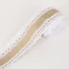 5cm 2m/roll Natural Jute Burlap Hessian Ribbon with Cotton Lace DIY Trim Fabric For Sewing Wedding Decoration Accessories