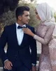 Vintage Blush Pink Muslim Prom Formal Dresses with Long Sleeve Modest Luxury Crystal Beaded High Neck Overskirt Evening Gown4004644