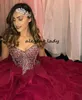 Tiered Cascading Ruffles Quinceanera Dresses Pageant Dazzling Silver Crystal Rhinestone Bourgogne Organza Ball Gown Prom Dress for 6163392