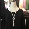 Hot sell natural white 8-9mm freshwater pearl long necklace sweater chain tassel micro inlay zircon clasp fashion jewelry