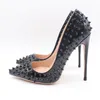 Kostenloser Versand Mode Damen Pumps Schwarz Lackleder Spikes Punktzehe High Heels dünne Fersenschuhe sexy Dame aus echtem Leder 120mm 100mm