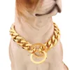 Heet verkoop 15mm 12-34 inch gouden toon dubbele curb Cubaanse rombo link rvs hond ketting ketting kraag groothandel dropshipping