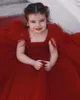 Red Feather Toddler Girls Pageant Dresses Sequined Square Neck Ball Gown Flower Girl Dress Floor Length Tulle Princess Kid Prom Gowns