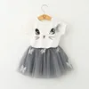 Girl Dress 2018 New Summer Bubble Skirt Tutu Dress Casual Style Cartoon Kitten Printed T-Shirts+Net Veil Dress 2Pcs for Girls Clothes 2-6Y