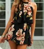 Kvinnors jumpsuits Rompers Sexiga kvinnor Summer Casual Paneled Flower Printed Halter Sleeveless Short Club Suit3276