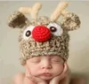 Yenidoğan El Yapımı Tığ Geyik Boynuz Şapka için Sevimli Bebek Geyik Boynuz yün Örgü kap bere Fotoğraf sahne Noel çocuklar hediyeler