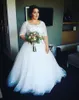 White Plus Size Bridal Gowns Jewel Neckline Half Sleeves A-Line Wedding Dresses Lace Tulle Back Zipper Floor-Length Custom Wedding Gown