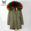 Aorryvla 2017 New Winter Women039S Fur Parkas Barge Raccoon Fur Twibed مع بطانة طويلة Coat4288254