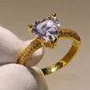 2018 nuovo arrivo promessa anello per le donne scintillanti gioielli in argento sterling 925 oro giallo riempito bianco topazio cz cuore femminile banda regalo anello