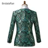 Underbara nya mönster Skräddarsydda brudgummen Tuxedo Green Floral Printed Men Suit för Wedding Mens Suits Set 2st (Jacket + Black Pants)