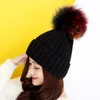 Boutique Kinder warme Strickmützen Herbst Winter neueste Mutter und Kinder passende Hüte Teenager Mädchen bunte Waschbär Wolle Ball Caps Beanie