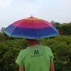 Cappello da ombrello arcobaleno pieghevole a 3 colori per bambini adulti Cappello con fascia regolabile Ombrello da escursionismo Pesca Parasole da esterno