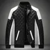 Partihandel- 6xl 2017 New Leather Jacket Mens Plus Size Winbreak Patchwork Blackwhite Pu Jacket Thinthick Warm Motorcycle Coats XA049