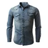 2018 venda quente estilo elegante estilo jeans camiseta casual magro apto elegante manga longa lavada masculina sólida camisas símbolo tops