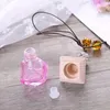 Beautiful Glass Car Perfume Bottle with Wooden Cap, Empty Refillable Bottle Hanging Cute Air Freshener Carrier LX2809